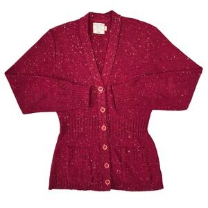 Vintage 70s Sears Burgundy Red Flecked Wool Blend Cardigan Sweater 38 USA Made
